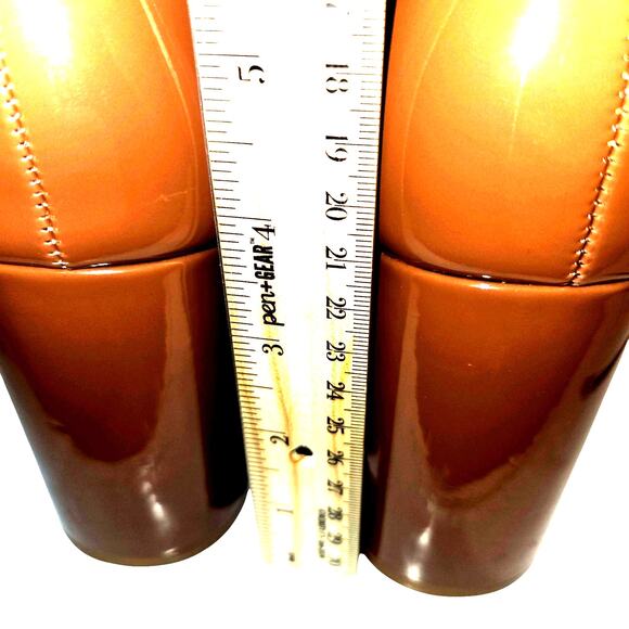 Top Moda 11 Brown Paten Leather Women's Knee Length Riding Boots Shoes 4 In Heel - Picture 4 of 8